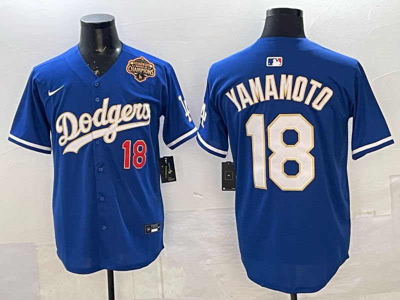 Men Los Angeles Dodgers #18 Yamamoto Blue Gold Game 2026 Nike MLB Jersey 0016